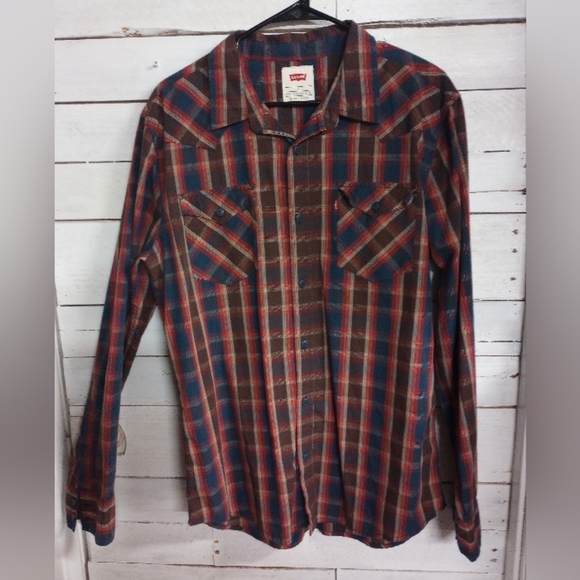 Men's Levi Strauss Button Front Plaid Western Shirt Size Large Cowboy - Picture 1 of 11